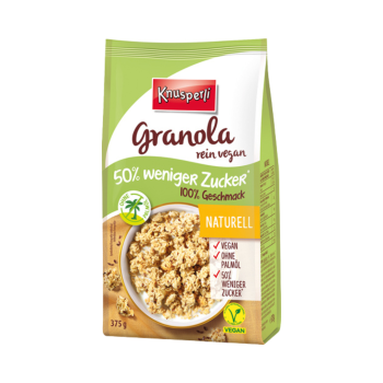 Knusperli Granola Naturell, 50 Prozent weniger Zucker, ohne Palmoel, vegan, 375g